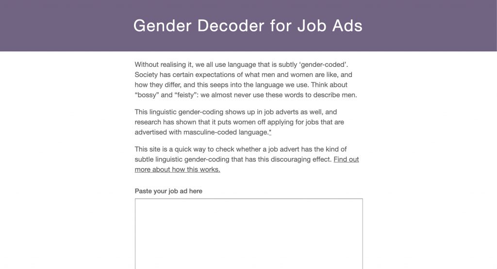5 Amazing Free Sourcing Tools for Recruiters 2 Gender Decoder for job ads screenshot
