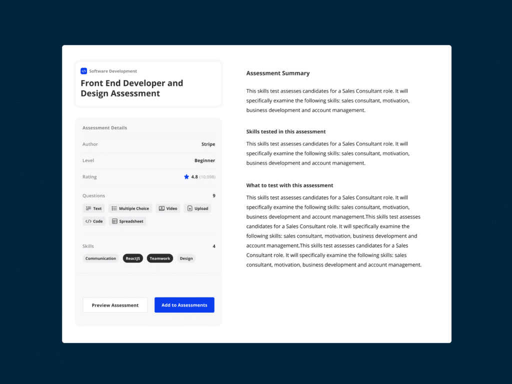 Update: Find what you need faster and more accurately with Vervoe’s assessment library and search updates 3 Assessment Details