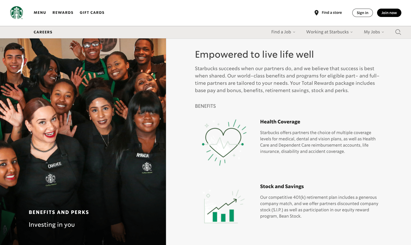13 Inspiring Employee Value Proposition Examples To Attract Great Talent 7 Screenshot of Starbucks careers page