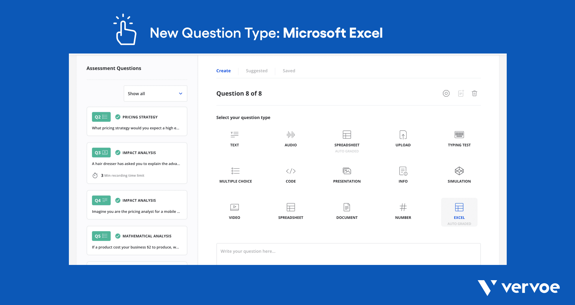 Excel Question Type, Anti-Cheating Measures And More 1 MS Excel assessment question on the Vervoe platform